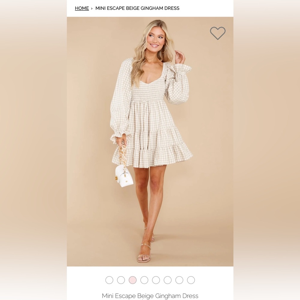 MINI ESCAPE BEIGE GINGHAM DRESS - Picture 4 of 13